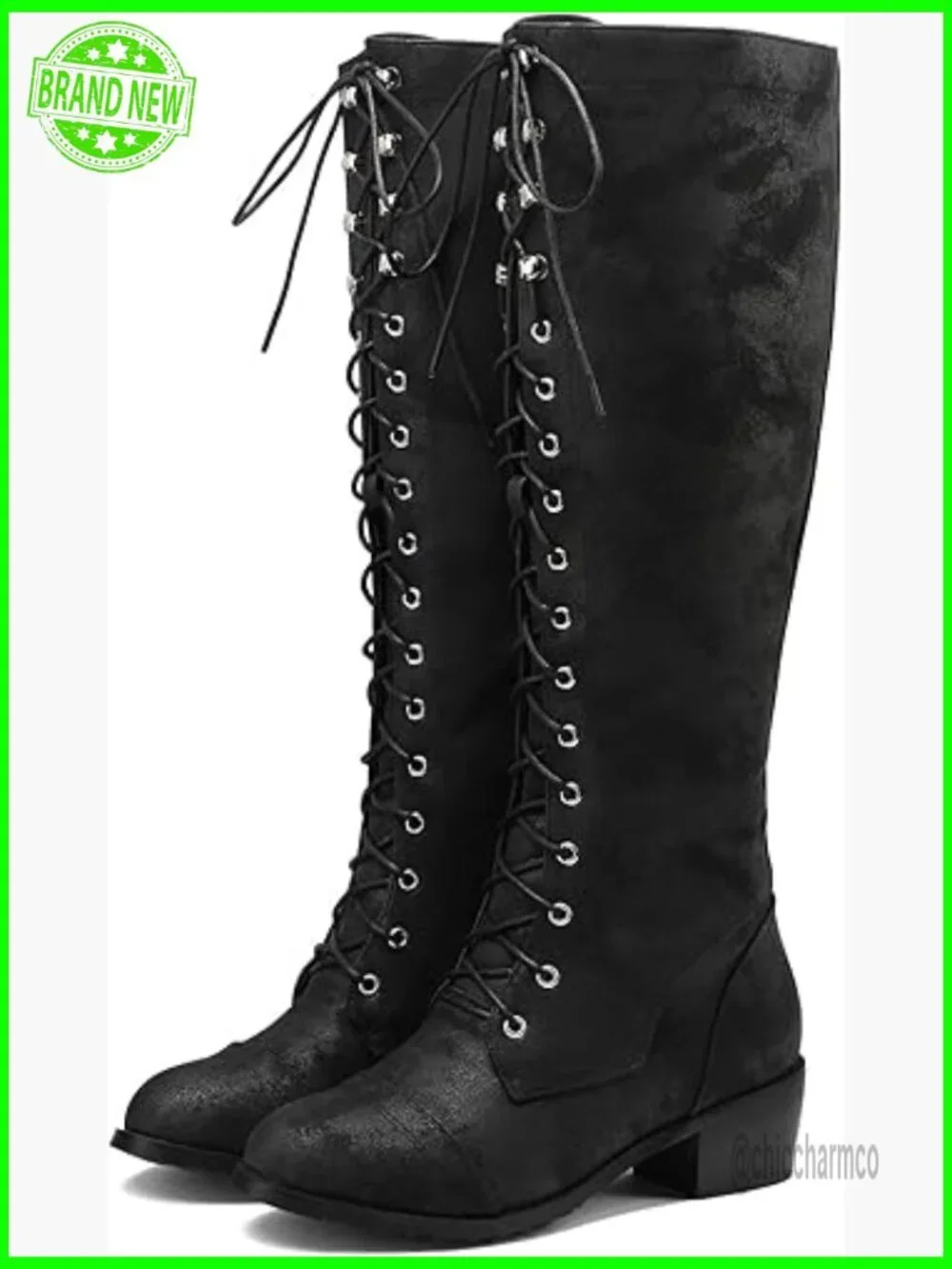 Chunky Heel Over the Knee Lace Up Combat Boots with Side Zipper